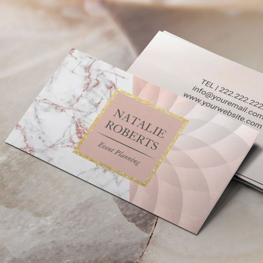 Rose Gold Marble Geometric Lotus Event Planning Visitenkarte