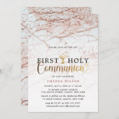Rose Gold Marble Girl Erste Heilige Kommune Einladung (Vorne/Hinten)