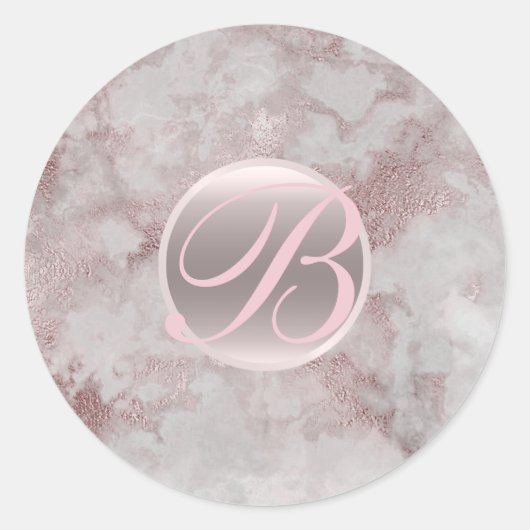 Rose Gold Marble Glam Modernes Monogramm erste Runder Aufkleber (Vorderseite)