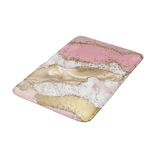 Rose Gold Marble Glitzer Agate Badematte (Schrägansicht)