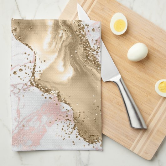 Rose Gold Marble Glitzer Agate Geschirrtuch (Viertel Falte)