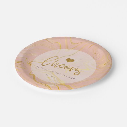 Rose Gold Marble Glitzer Brautparty Papierplatte Pappteller (Schrägansicht)