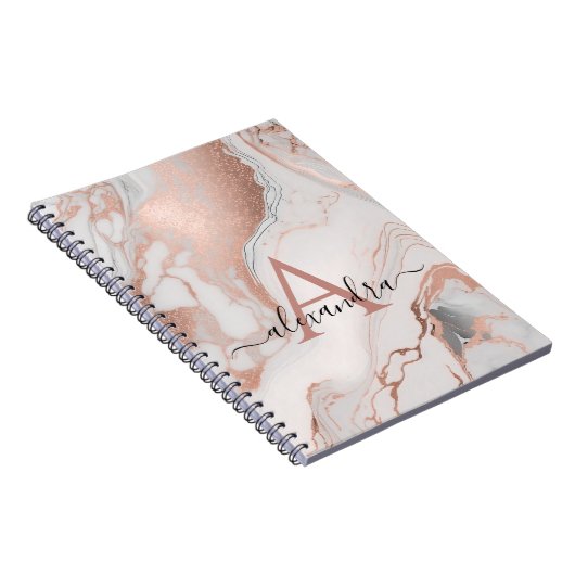 Rose Gold Marble Monogram Custom Initial und Name Notizblock (Rechte Seite)