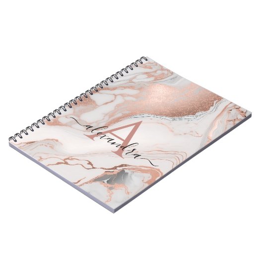 Rose Gold Marble Monogram Custom Initial und Name Notizblock (Linke Seite)