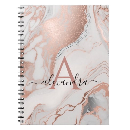 Rose Gold Marble Monogram Custom Initial und Name Notizblock (Vorderseite)