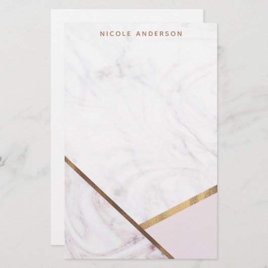Rose Gold Marble Swirl & Blush Pink Bronze Glam Briefpapier (Vorne/Hinten)