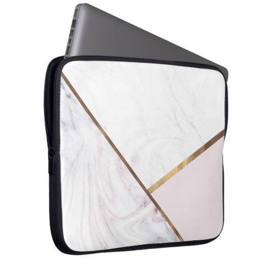 Rose Gold Marble Swirl & Blush Pink Bronze Glam Laptopschutzhülle (Vorne Rechts)