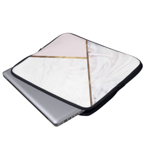Rose Gold Marble Swirl & Blush Pink Bronze Glam Laptopschutzhülle (Vorne Knopf)