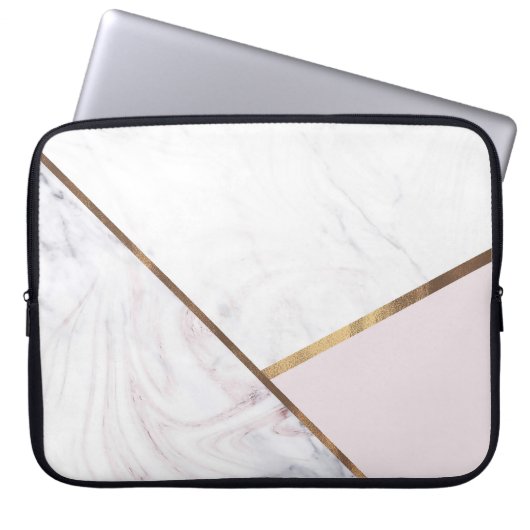 Rose Gold Marble Swirl & Blush Pink Bronze Glam Laptopschutzhülle (Vorderseite)