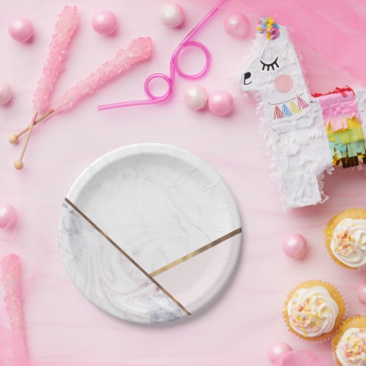 Rose Gold Marble Swirl & Blush Pink Bronze Glam Pappteller (Party)