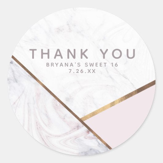 Rose Gold Marble Swirl & Blush Pink Bronze Glam Runder Aufkleber (Vorderseite)