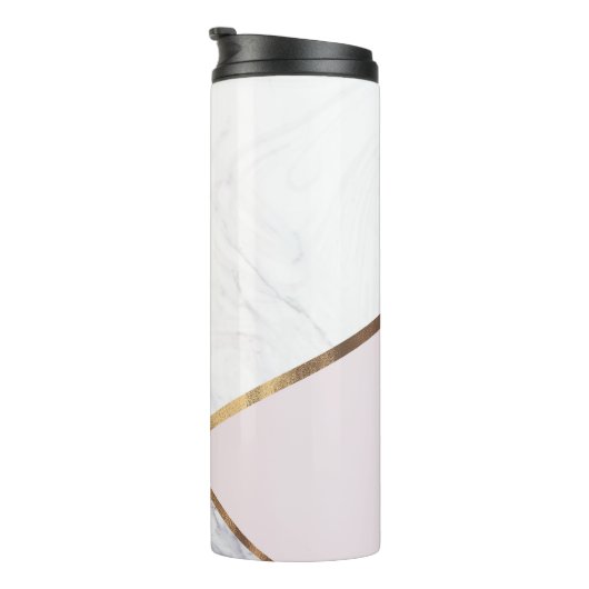 Rose Gold Marble Swirl & Blush Pink Bronze Glam Thermosbecher (Nach rechts gedreht)