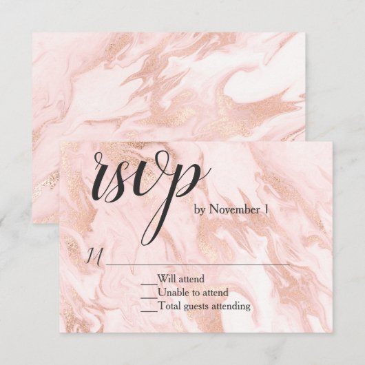 Rose Gold Marbled Wedding RSVP Card Karte (Vorne/Hinten)