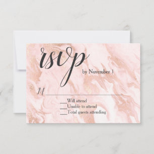Rose Gold Marbled Wedding RSVP Card Karte