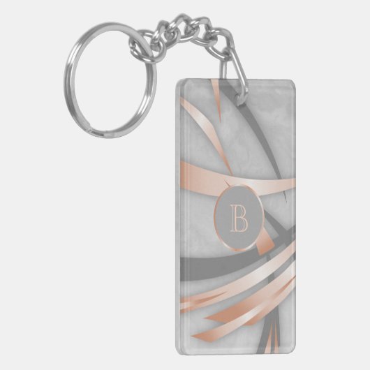 Rose Gold Marmor Abstrakt Art Monogram Schlüsselanhänger (Vorderseite links)