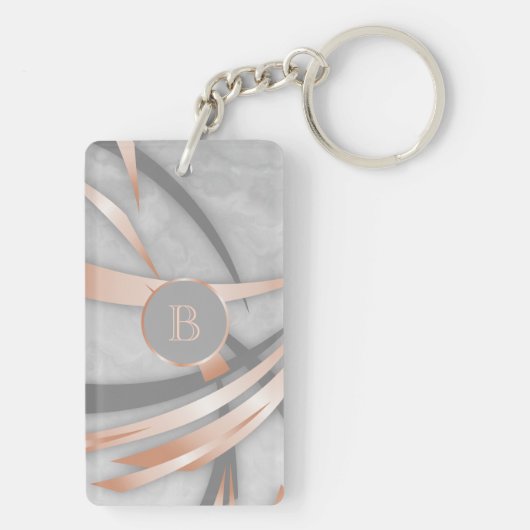 Rose Gold Marmor Abstrakt Art Monogram Schlüsselanhänger (Rückseite)