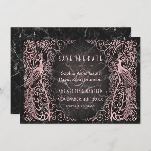 Rose Gold Marmor Art Deco Frieden Save the Date (Vorne/Hinten)