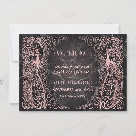 Rose Gold Marmor Art Deco Frieden Save the Date (Vorderseite)