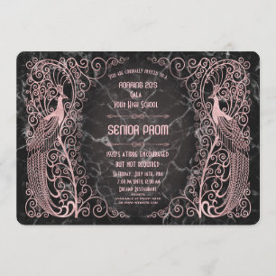 Rose Gold Marmor Art Deco Pfauen Abschlussball Einladung