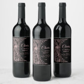 Rose Gold Marmor Art Deco Pfauen Hochzeit Weinetikett (Flaschen)