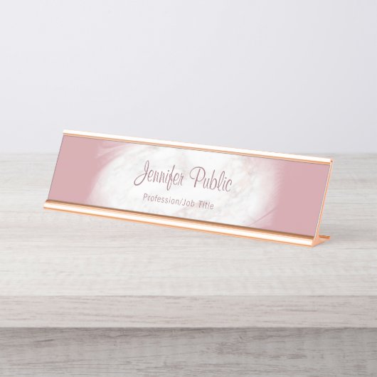 Rose Gold Marmor Elegantes Template Beruflich Schreibtischnamensplakette (Vorderseite )