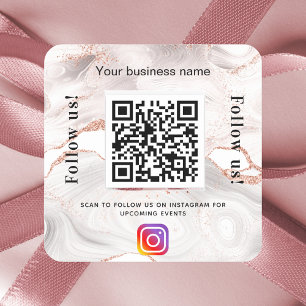 Rose Gold Marmor Firmenname qr Code Instagram Quadratischer Aufkleber