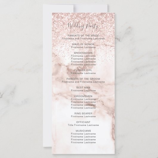 Rose Gold Marmor Glitzer Elegantes Hochzeitsprogra (Rückseite)