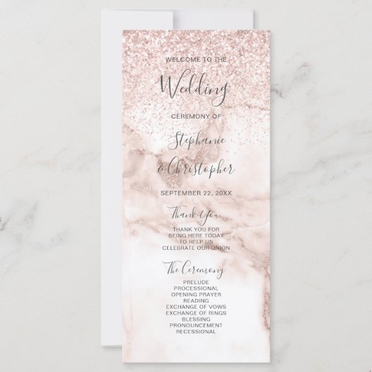 Rose Gold Marmor Glitzer Elegantes Hochzeitsprogra (Vorderseite)