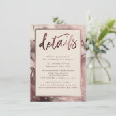Rose Gold Marmor Hochzeitsdetails über Creme Begleitkarte (Stehend Vorderseite)