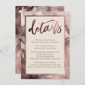 Rose Gold Marmor Hochzeitsdetails über Creme Begleitkarte (Vorne/Hinten)