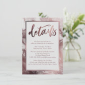 Rose Gold Marmor Hochzeitsdetails über leicht grau Begleitkarte (Stehend Vorderseite)