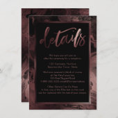 Rose Gold Marmor Hochzeitsdetails über Schwarz Begleitkarte (Vorne/Hinten)