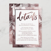 Rose Gold Marmor Hochzeitsdetails über Weiß Begleitkarte (Vorne/Hinten)