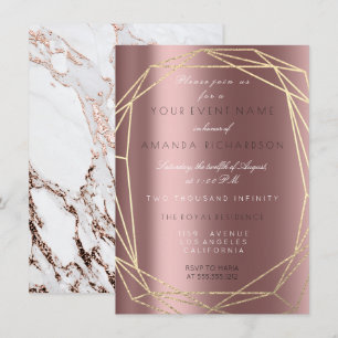 Rose Gold Marmor Hochzeitstag Polygonaler Rahmen Einladung