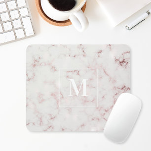 Rose Gold Marmor individuelles Monogramm Mousepad
