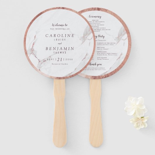 Rose Gold Marmor Luxus moderne Hochzeitsfeier Fächer (Vorne und Hinten)