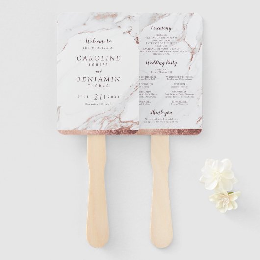 Rose Gold Marmor Luxus moderne Hochzeitsfeier Fächer (Vorne und Hinten)
