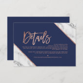 Rose Gold Marmor Marmor Drehbuch Hochzeitsrichtung Begleitkarte (Vorne/Hinten)