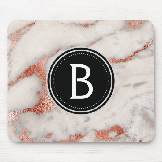 Rose Gold Marmor Mit Monogramm Modern Mouse Pad Mousepad (Vorne)