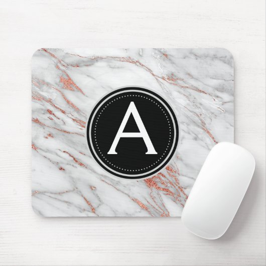 Rose Gold Marmor Mit Monogramm Modern Mouse Pad Mousepad (Mit Mouse)