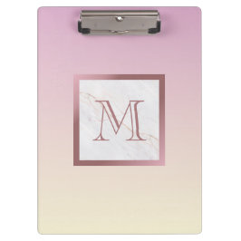 Rose Gold Marmor Monogram Pink Ombre Klemmbrett