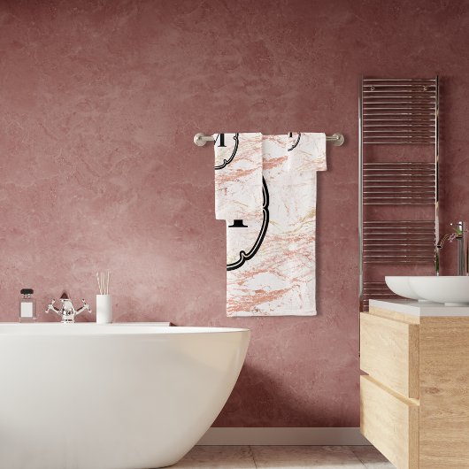 Rose Gold-Marmor-Monogramm Badhandtuch Set