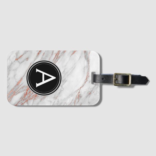 Rose Gold-Marmor-Monogramm-Gepäcktasche Gepäckanhänger (Vorderseite (Horizontal))