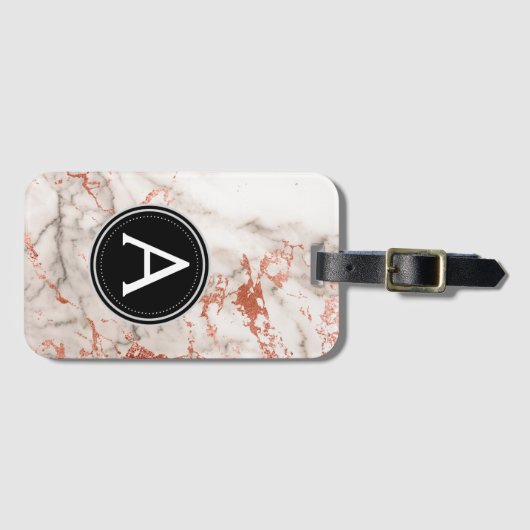 Rose Gold-Marmor-Monogramm-Gepäcktasche Gepäckanhänger (Vorderseite (Horizontal))