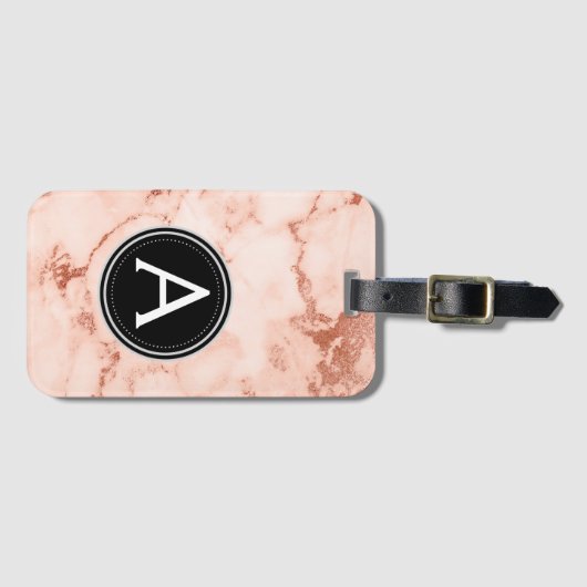 Rose Gold-Marmor-Monogramm-Gepäcktasche Gepäckanhänger (Vorderseite (Horizontal))