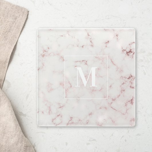 Rose Gold Marmor Personalisiert Monogramm Glasuntersetzer