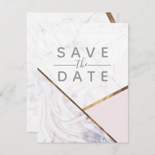 Rose Gold Marmor Save the Date wirbeln und rot bla Ankündigungspostkarte (Vorne/Hinten)
