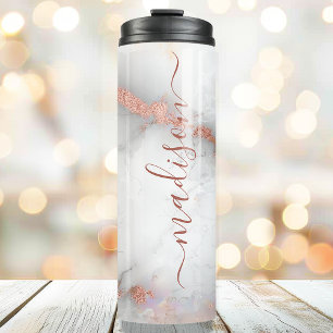 Rose Gold Marmor Stilvolle Signatur-Schriftzug Nam Thermosbecher