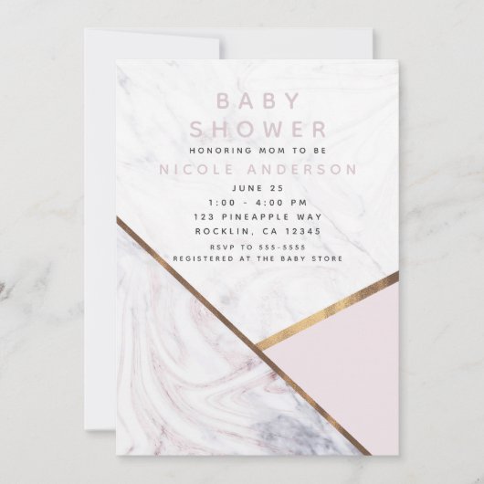 Rose Gold Marmor Swirl Blush Pink Babydusche Einladung (Vorderseite)