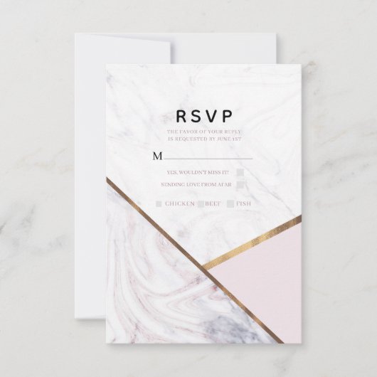 Rose Gold Marmor Swirl Blush Pink Wedding RSVP Karte (Vorderseite)